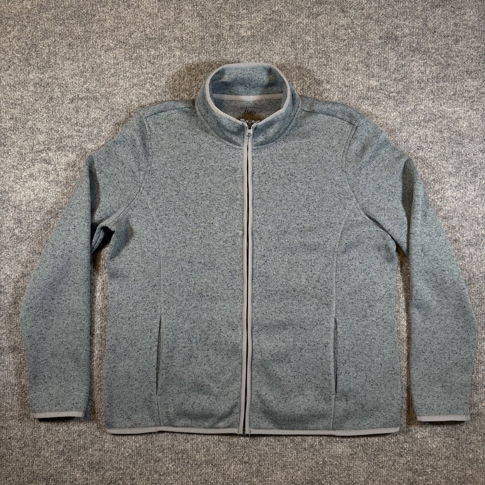G.H. Bass & Co Fleece Jacket Full Zip Sweater Knit Heathered Blue Womens Large